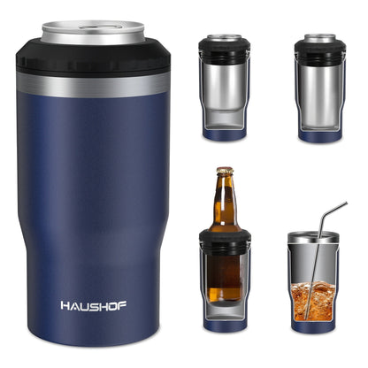 Can Cooler Insulated Stainless Steel 4-in-1 for 12 oz Standard Slim Can & Beer Bottle – Double Wall Sweat-Proof Beer Koozie for Camping