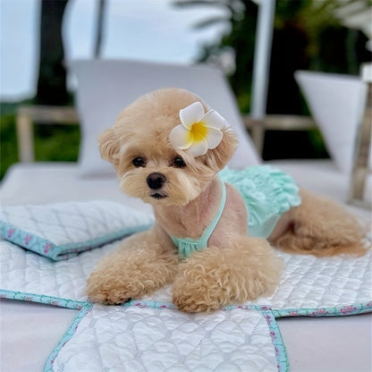 Dog Swimsuit Sky Blue Jumpsuit with Swim Cap – Pet Beach Vacation Outfit Bikini Vest for Dogs & Cats, Summer Swimming Costume