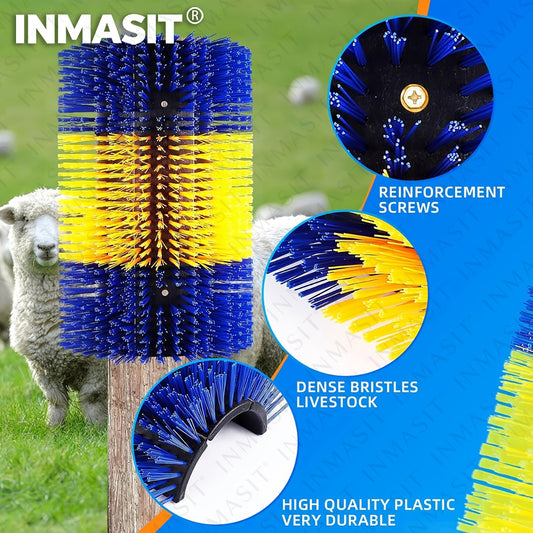 Livestock Grooming Brush Scratcher 8.7" – All-in-One Massage & Itch Relief Tool for Horse, Cow, Goat & Pig | Easy Install with 4 Screws