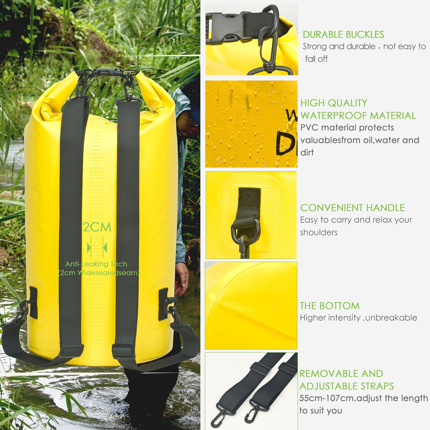 Waterproof Dry Bag Backpack 40L Roll Top Lock Closure PVC Floating Storage Bag for Kayaking Boating Swimming Hiking Camping Fishing Black