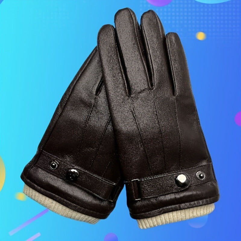 Buckle-Cuff Winter Gloves with Black or Brown Checkout Options and 11.2 x 25.5 cm Pictured Size