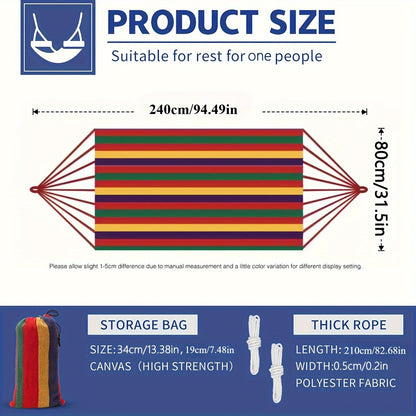 Striped Outdoor Hammock, 94.49 x 31.5 Inches with Two Ropes, Carry Bag and 330 lb Load-Limit Marking