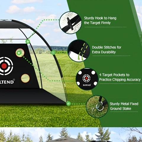 Golf Practice Net with Mat Set 10x7ft – Heavy Duty Backyard Driving Hitting Net with Turf Mat Golf Balls Rubber Tees & Carry Bag for Indoor
