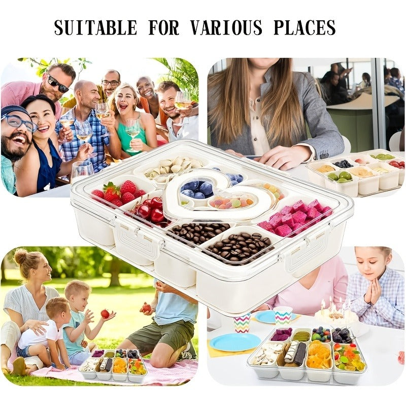 Storage Containers with Lids, Snack Tray Two-Pack with Four or Eight Removable Compartments and Snap Lids