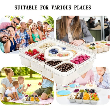 Storage Containers with Lids, Snack Tray Two-Pack with Four or Eight Removable Compartments and Snap Lids