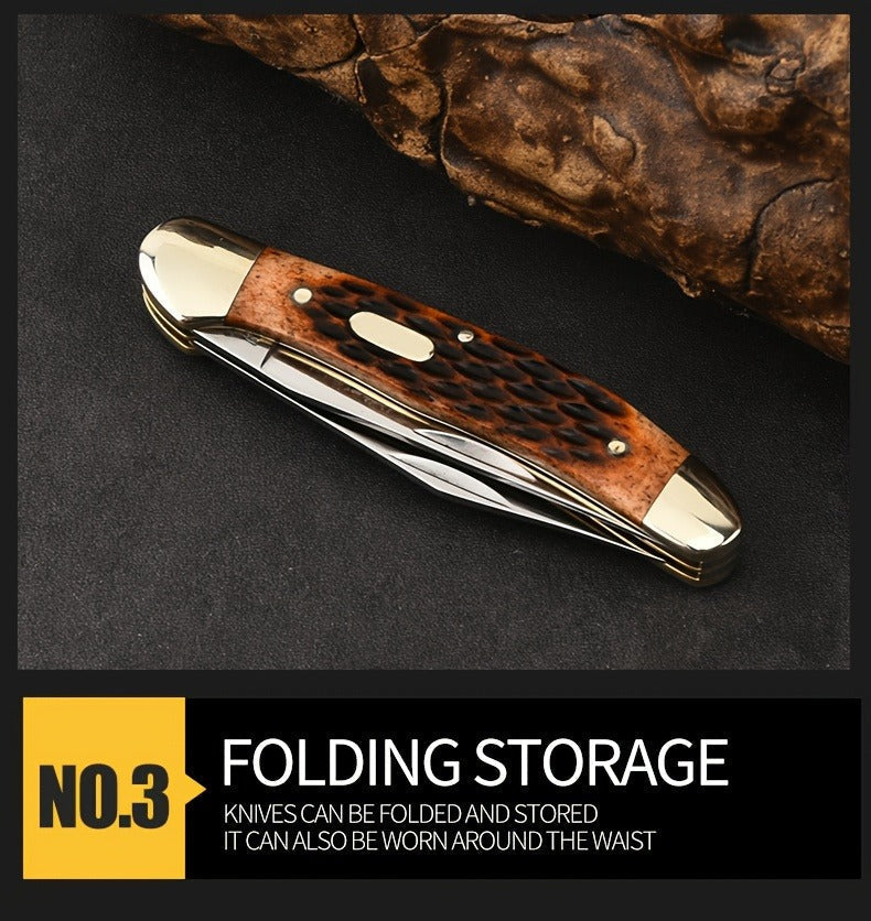 Folding Pocket Knife Handcrafted Multi-Tool with White Copper Finish, Wood Grain & Cow Bone Handle – Portable EDC Blade for Camping