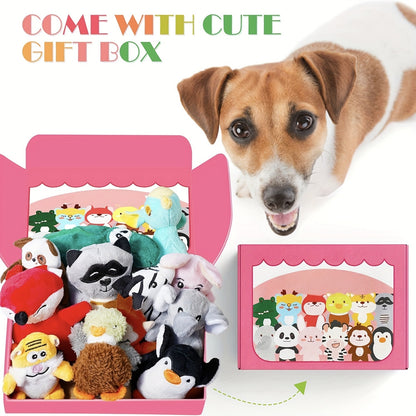 Dog Squeaky Toys 12 Pack Stuffed Animal Plush Puppy Toys with Gift Box – Soft Chew Toys for Small to Medium Dogs