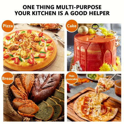 Pizza Stone Set 7-Piece with Tools – Cordierite Baking Stone with Stainless Steel Peel Cutter Brush & Heat-Resistant Gloves | Crispy Crust