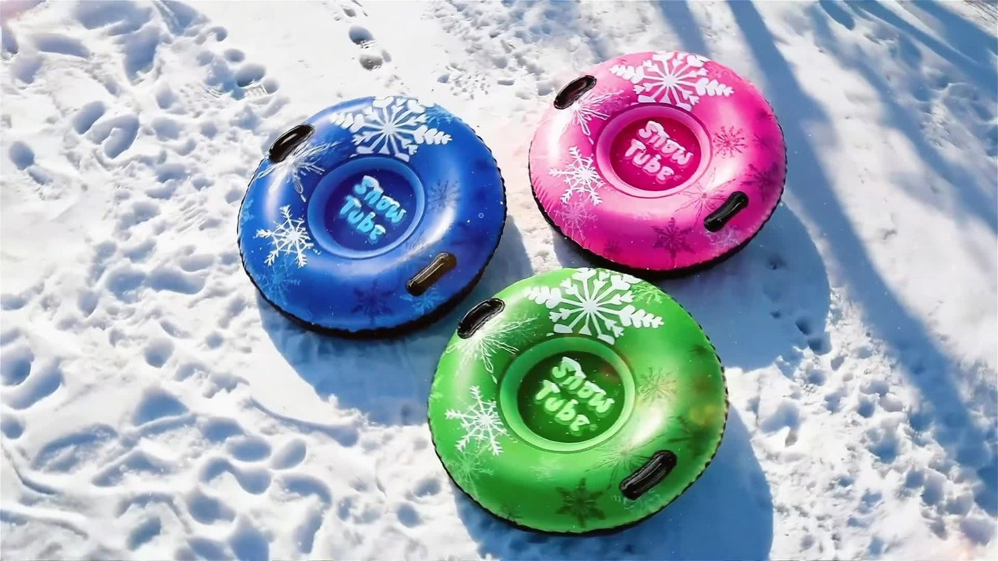 Inflatable Snow Tubes Set of 3 – Heavy-Duty PVC Sled Tubes 36 & 40 Inch with Anti-Slip Handles, Portable Winter Snow Sleds for Kids