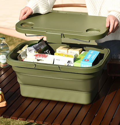 Picnic Basket Foldable with Detachable Table – Large Capacity Portable Camping Storage Basket with Handle