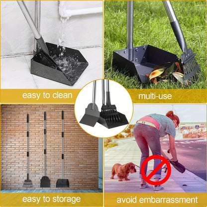 Dog Pooper Scooper Set – Stainless Steel Tray & Rake with Adjustable Long Handle, Rust-Proof Durable Pet Waste Removal Tool, Easy to Clean