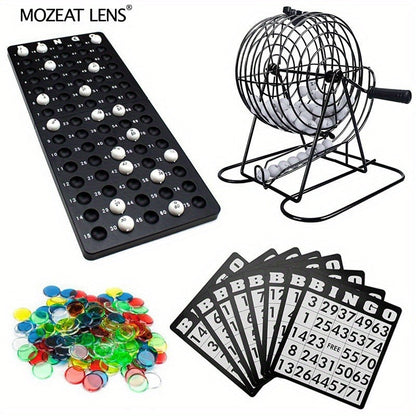 Bingo Game Set Metal Cage Lottery Machine Vintage Desktop Bingo Caller Kit for Family Game Night Party Adults Kids Birthday Holiday