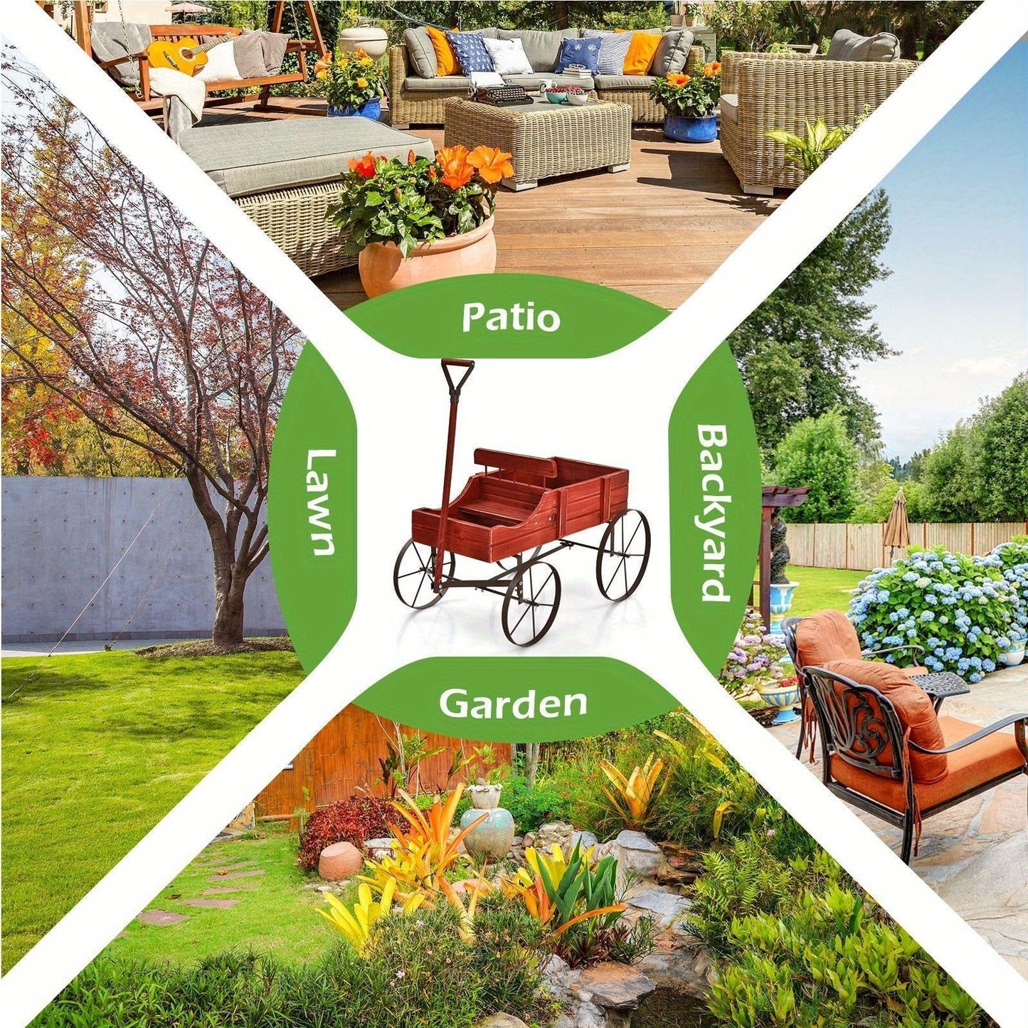 Wooden Flower Stand with 4 Wheels, Rolling Plant Trolley for Garden, Balcony & Terrace, for Garden, Patio and Yard Use