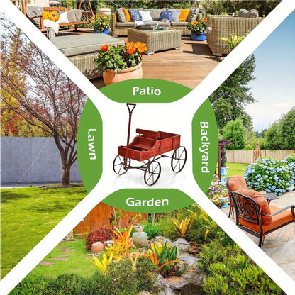 Wooden Flower Stand with 4 Wheels, Rolling Plant Trolley for Garden, Balcony & Terrace, for Garden, Patio and Yard Use