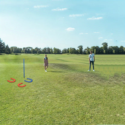 Horseshoes Game Set Heavy Duty – 4 Forged Steel Horse Shoes & 2 Stakes, 1.2lb Each, Red & Blue – Outdoor Lawn Game for Adults & Family