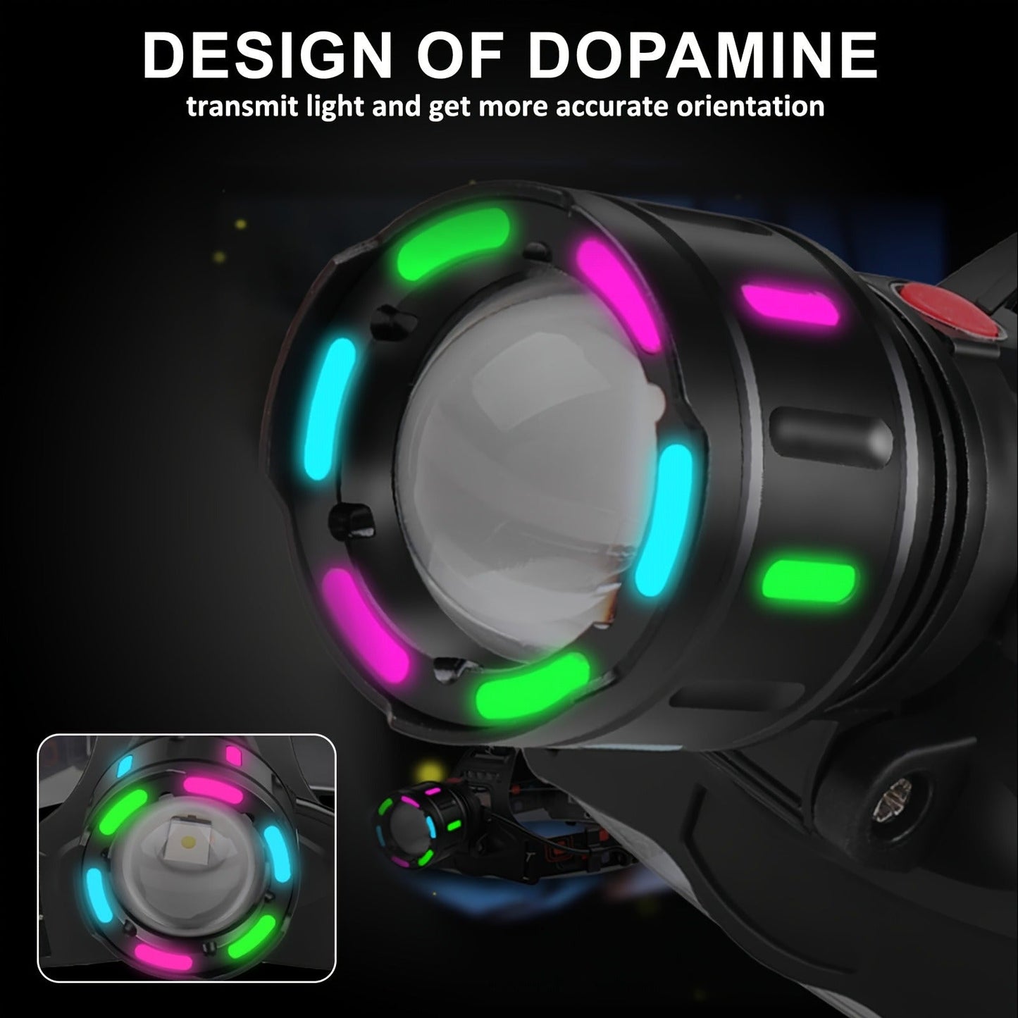 2000LM-Labeled Rechargeable Zoom Headlamp with Four Modes, 400m Beam Label, Rear Red Lamp and 90° Tilt