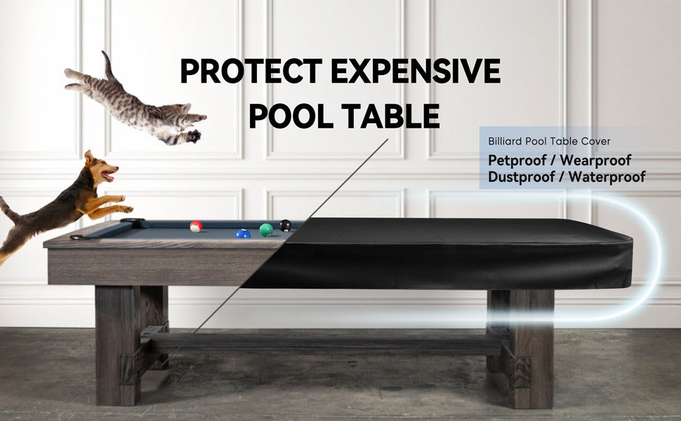 Leatherette Pool Table Cover 7 8 9FT Waterproof Tearproof Billiard Table Protector with Leg Cutouts Scratch-Resistant Easy-Clean Protective