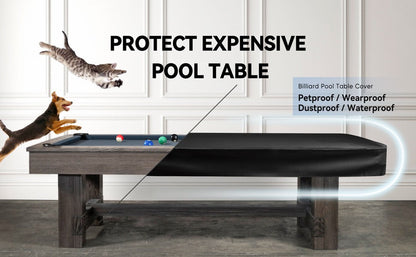 Leatherette Pool Table Cover 7 8 9FT Waterproof Tearproof Billiard Table Protector with Leg Cutouts Scratch-Resistant Easy-Clean Protective