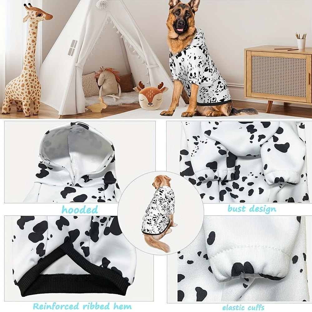 Dog Hoodie Dalmatian Print Pullover Sweatshirt – Soft Polyester Hooded Pet Costume for Small Medium Large Dogs