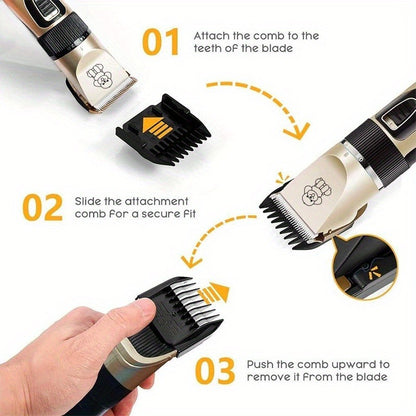 Pet Hair Clipper Cordless Adjustable Comb – Silent Low Noise Rechargeable Electric Dog Cat Grooming Scissors Set, Multiple Style Options