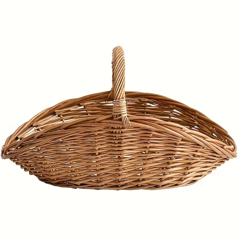 Natural Wicker Storage Basket with Thick-Wall Oval Design for Flowers, Produce and Farmhouse Display