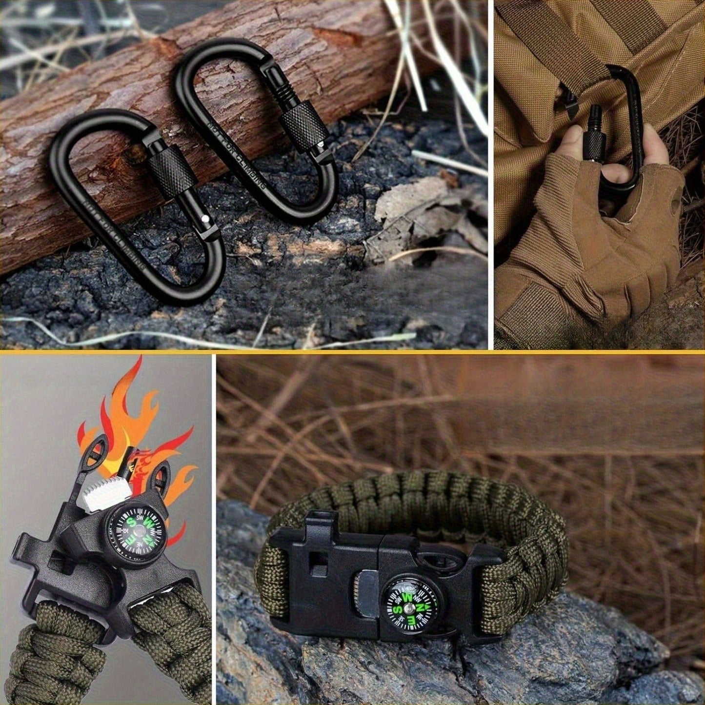 Wilderness Survival Kit, 12/20/60 Piece Outdoor Emergency Gear Set with Paracord Bracelet, Survival Whistle, Flashlight, Wire Saw & More