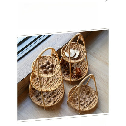 Round Tiered Serving Tray with Woven-Look Frame in Single- or Two-Layer Light Coffee Configurations