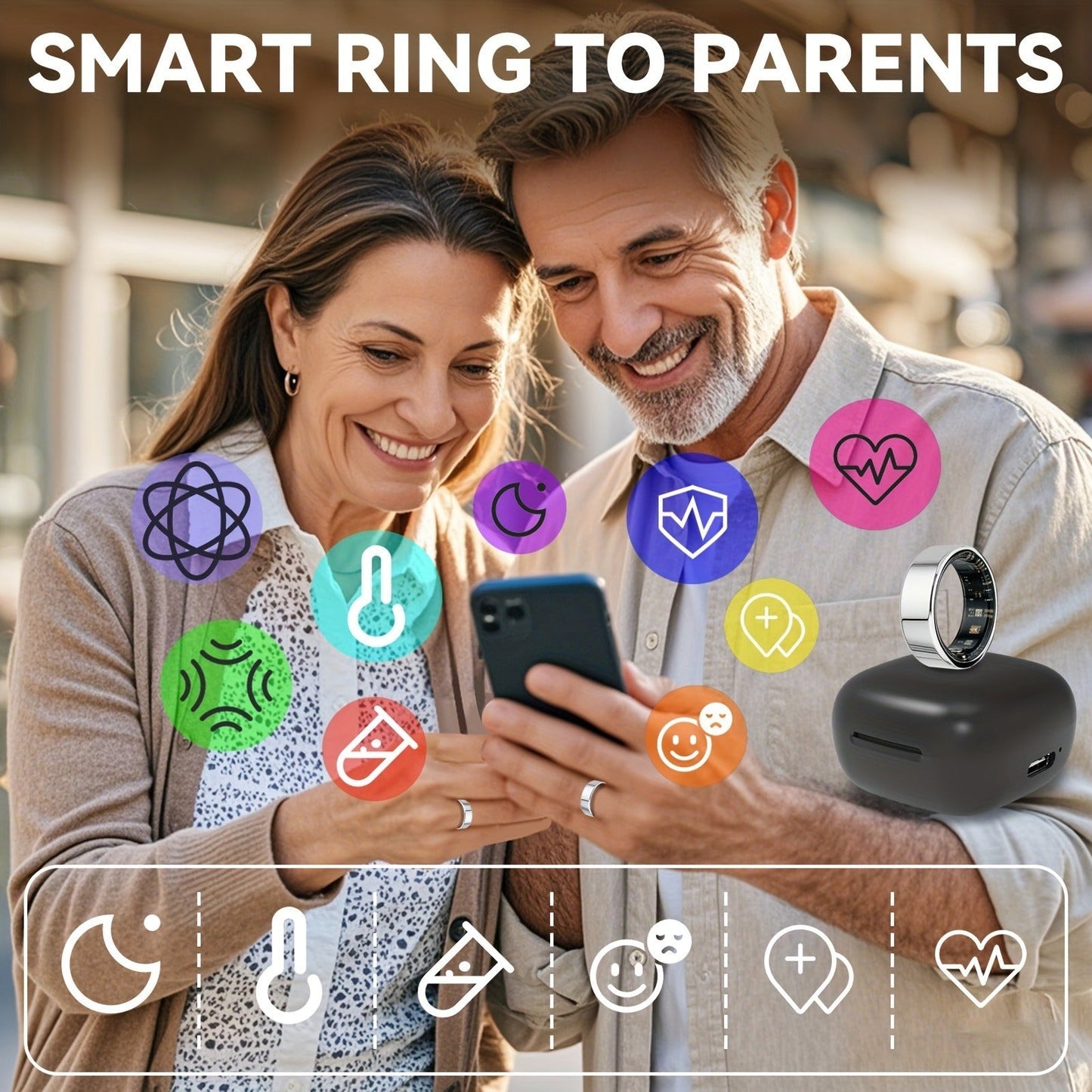 Ring for Men, Health Monitor – Step Counter, Sleep Tracker, Heart Rate & Fitness Tracker Ring for Men | Multiple Sizes & Colors