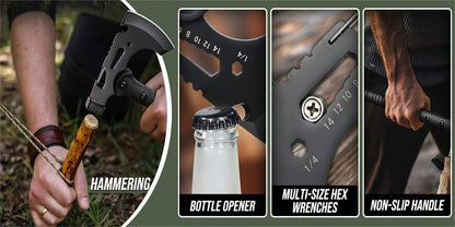 Tactical Tomahawk Axe 2-Pack – Camping Hatchet with Spike, Hammer, Bottle Opener, Hex Wrench & Sheath | Survival Axe for Hiking Trekking