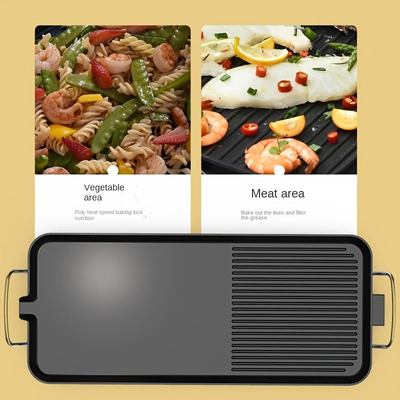 Electric Griddle 1500W Non-Stick Oblong Baking Pan 5-Speed Temperature Control Smokeless Indoor Grill for Eggs Vegetables BBQ Black