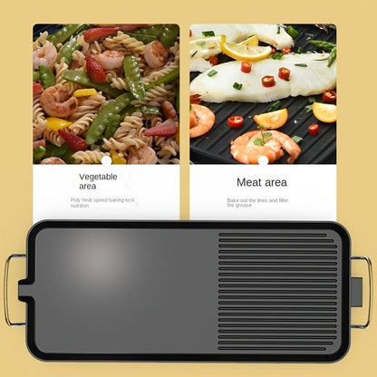 Electric Griddle 1500W Non-Stick Oblong Baking Pan 5-Speed Temperature Control Smokeless Indoor Grill for Eggs Vegetables BBQ Black
