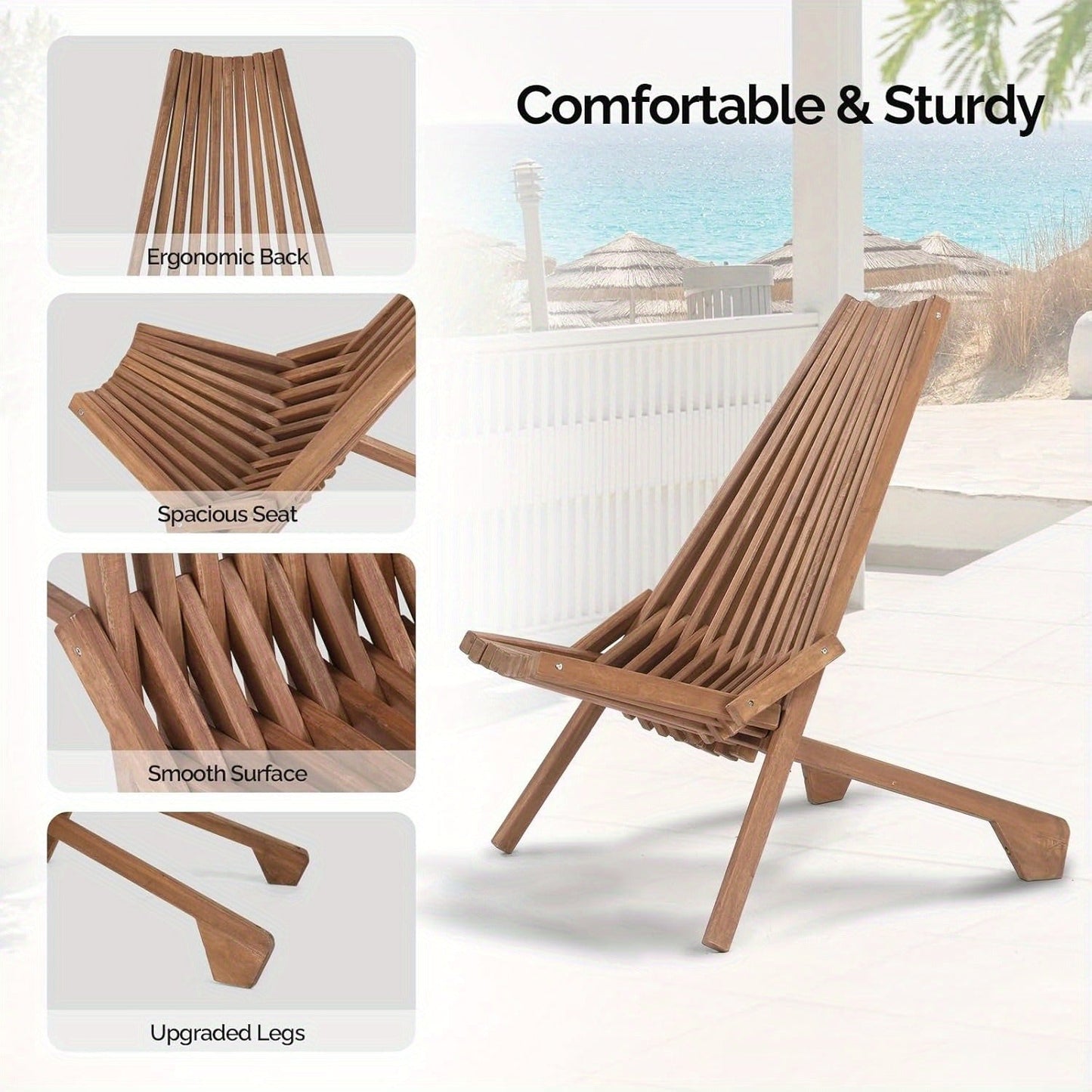 Wood Folding Outdoor Chairs Set of 1/2/4 for Camping, Travel and Outdoor Use, with the Listed Configuration