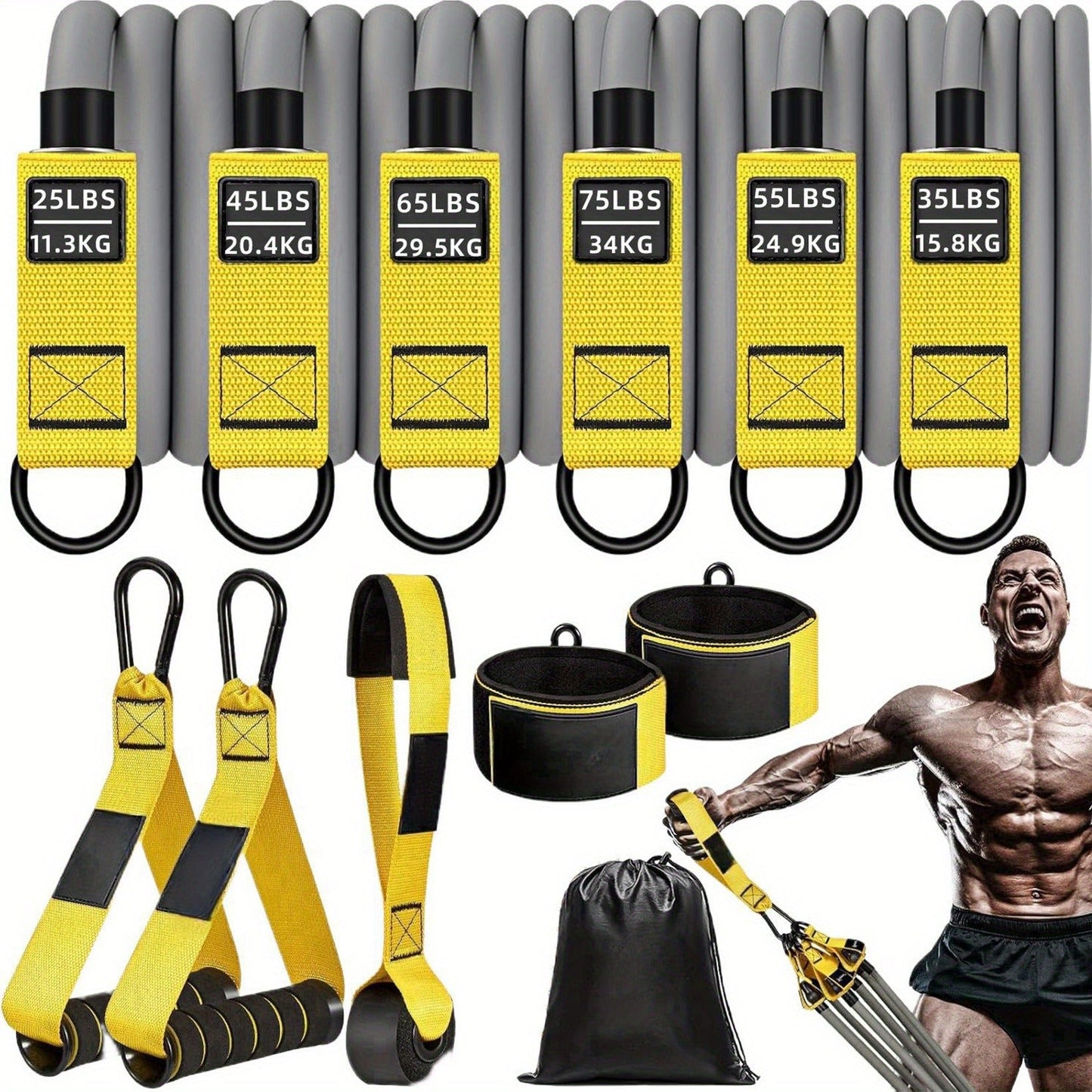 300lb Resistance Band Set – 6 Levels 25-75lb, Handles, Door Anchor & Ankle Straps – Heavy Duty Home Gym Kit for Full Body Strength Training