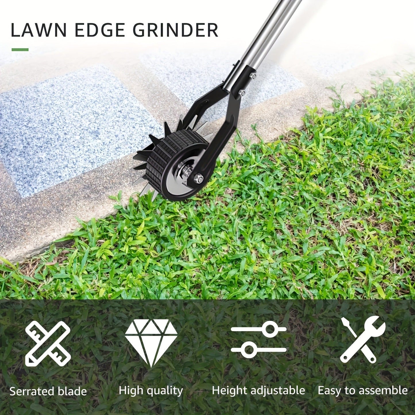 Wheeled Lawn Edger Manual Rotary Trimmer with 3/4-Section Stainless Steel Handle – Walk-Behind Grass Edger for Sidewalk