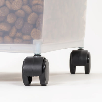 30QT and 10QT Stacking Pet Food Bin Set with Long Scoop, Front Latch and Removable Caster Wheels