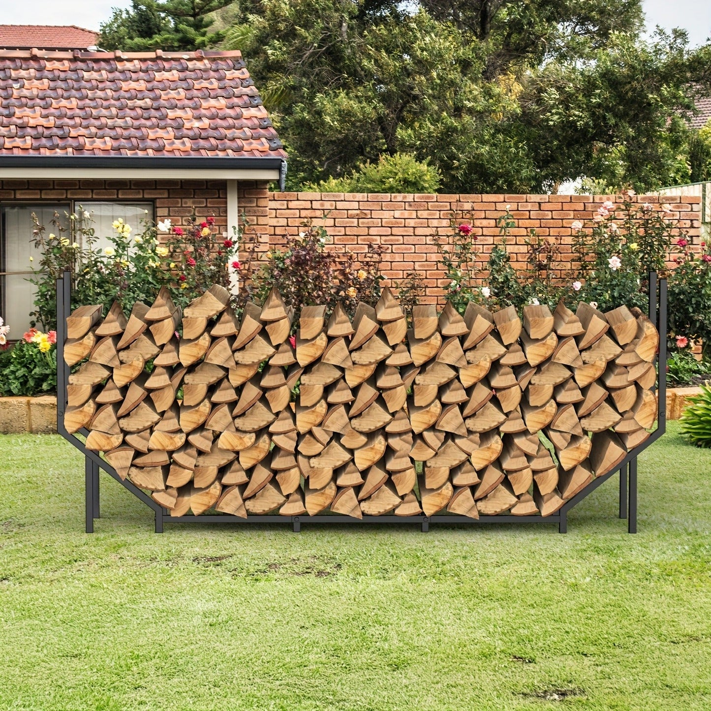 Firewood Rack Heavy Duty Adjustable – Outdoor & Indoor Log Holder with Cover, A-Frame Steel Wood Storage Stand for Fireplace, Patio, Cabin