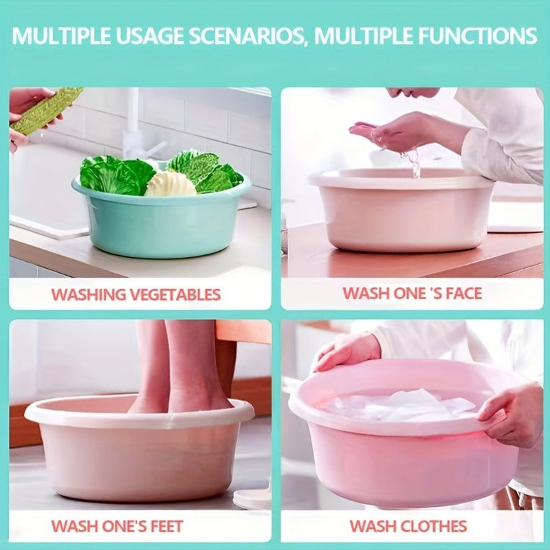 Plastic Wash Basin 12 Quart Stackable Round Tub – Portable Household Washing Bowl for Kitchen, Camping, Face Washing