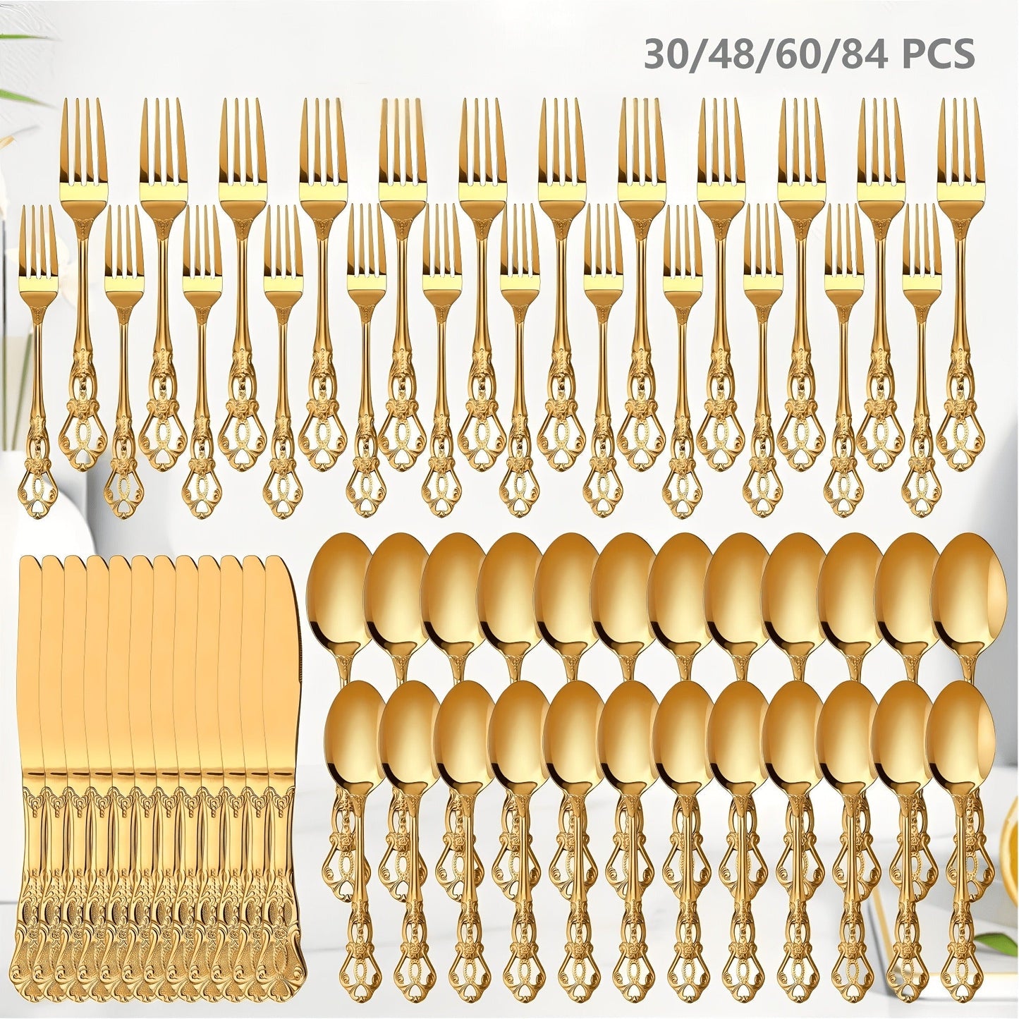 Stainless Steel Flatware Set – Vintage Royal Golden & Silver Silverware Set for 6, Rust-Resistant Dishwasher Safe Cutlery with Forks