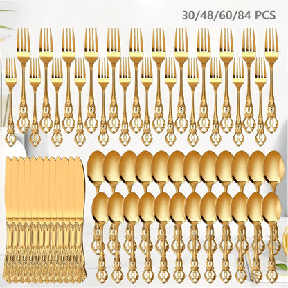 Stainless Steel Flatware Set – Vintage Royal Golden & Silver Silverware Set for 6, Rust-Resistant Dishwasher Safe Cutlery with Forks