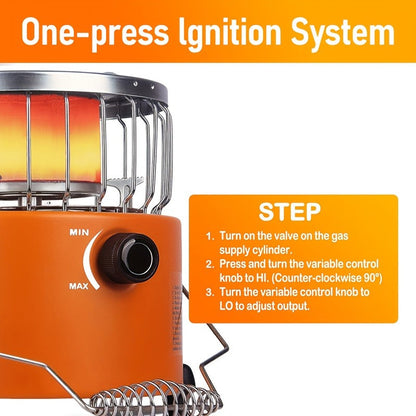 Two-in-One Outdoor Propane Radiant Heater and Cooking Stove with Hose, Converter and 7-Inch Orange Body