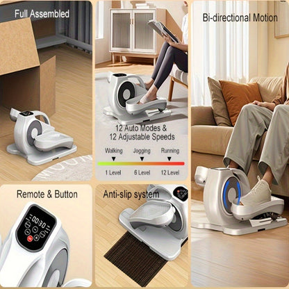 Under Desk Elliptical Machine – 12-Speed Electric Seated Leg Exerciser, Quiet & Portable Foot Pedal Trainer with Remote