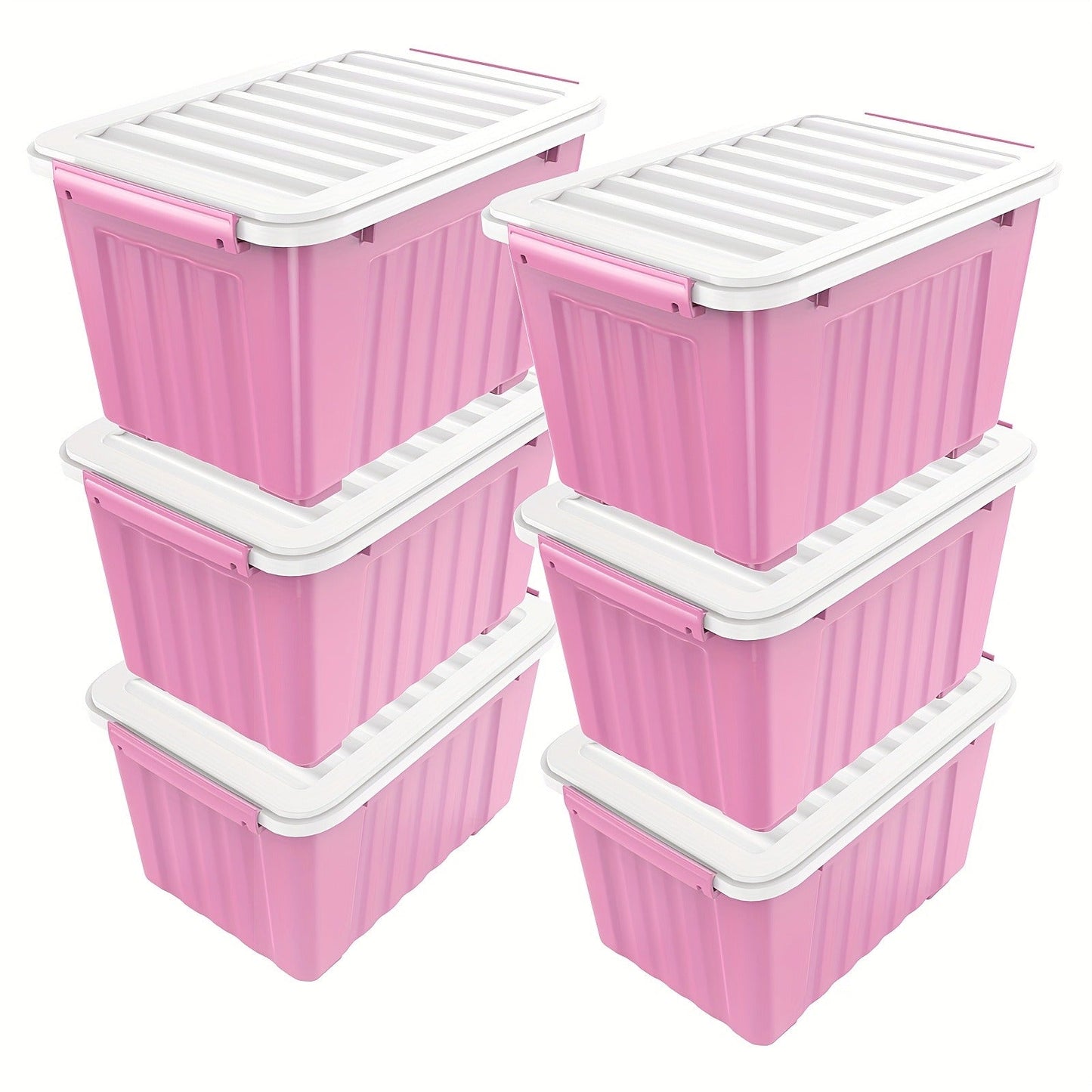72QT or 97QT Stackable Storage Container Sets with Latching Lids in Clear, Pink/White or Gray/Yellow