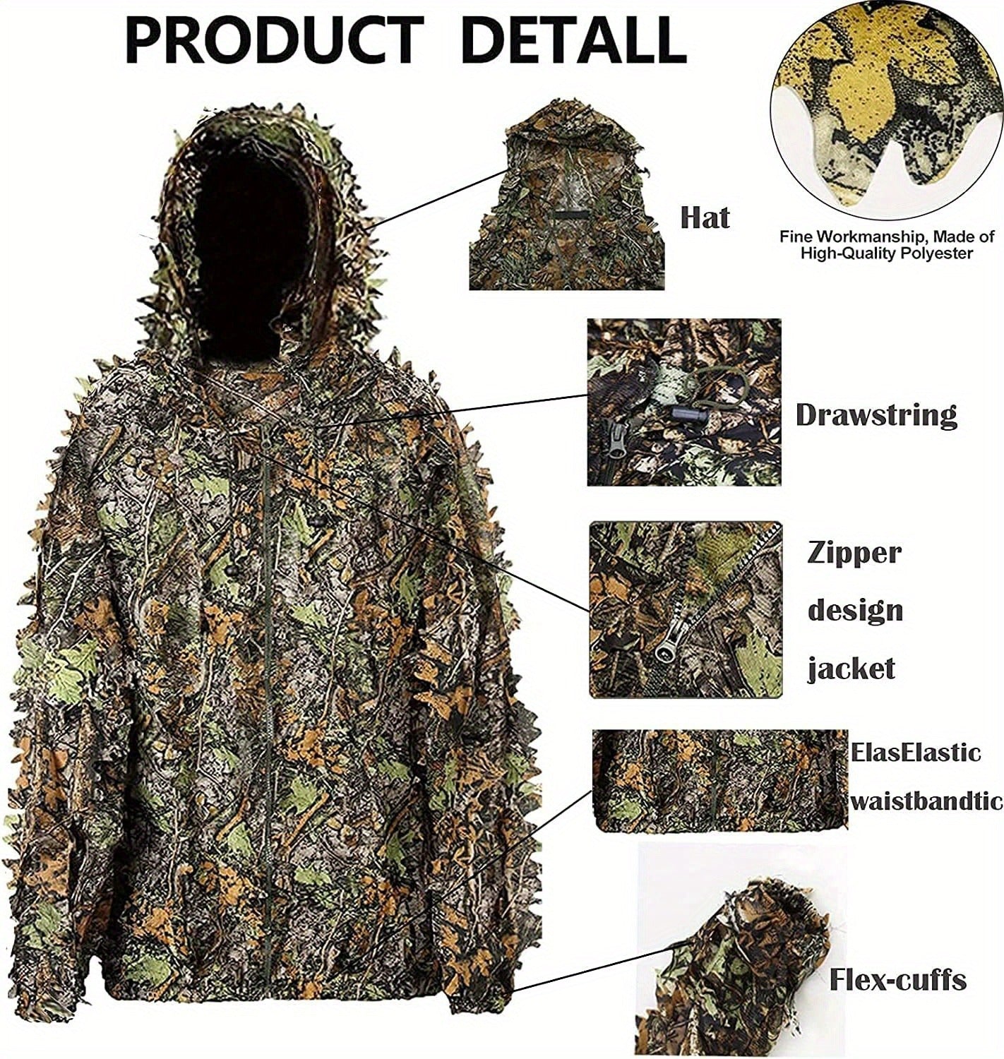 3D Leaf Ghillie Suit Lightweight Camouflage Hunting Suit for Men Women – Full Body Camo Outfit for Wildlife Photography, Birdwatching