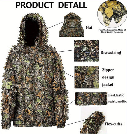 3D Leaf Ghillie Suit Lightweight Camouflage Hunting Suit for Men Women – Full Body Camo Outfit for Wildlife Photography, Birdwatching