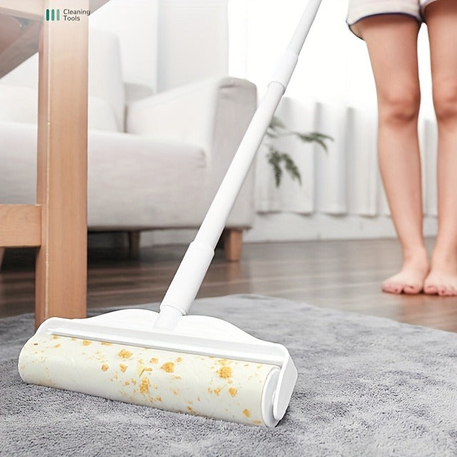 Extra-Long Adhesive Lint Roller with 49-Inch Segmented Handle and One Refill Roll for Pet Hair Cleanup