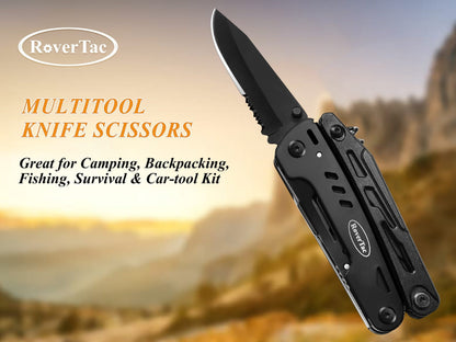 18-in-1 Stainless Steel Multitool Pocket Knife – Pliers, Scissors, Saw, Corkscrew & 9 Screwdrivers with Safety Lock & Nylon Sheath