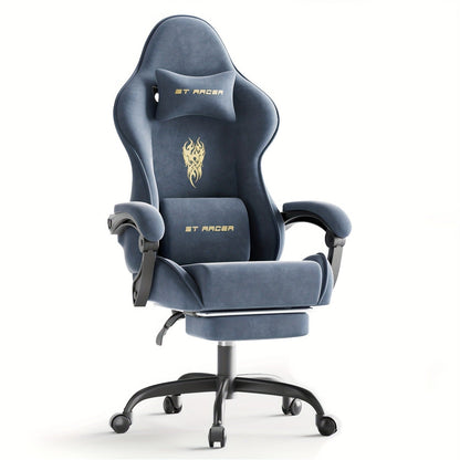 Gaming Chair Ergonomic Esports Chair – Skin-Friendly PU Leather, Thickened Board, Linkage Armrest, Adjustable Footrest & Headrest