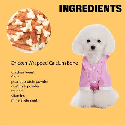 Dog Treats Chicken or Duck Wrapped Bone-Shaped Biscuits in Two-Pack Flavor Options for Reward Use