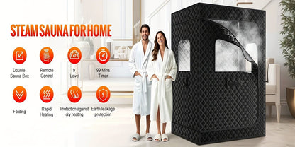 Double Person Sauna Tent 71x49x36in Extra Large 2-Person Steam Sauna Box for Home with 2 Steamers