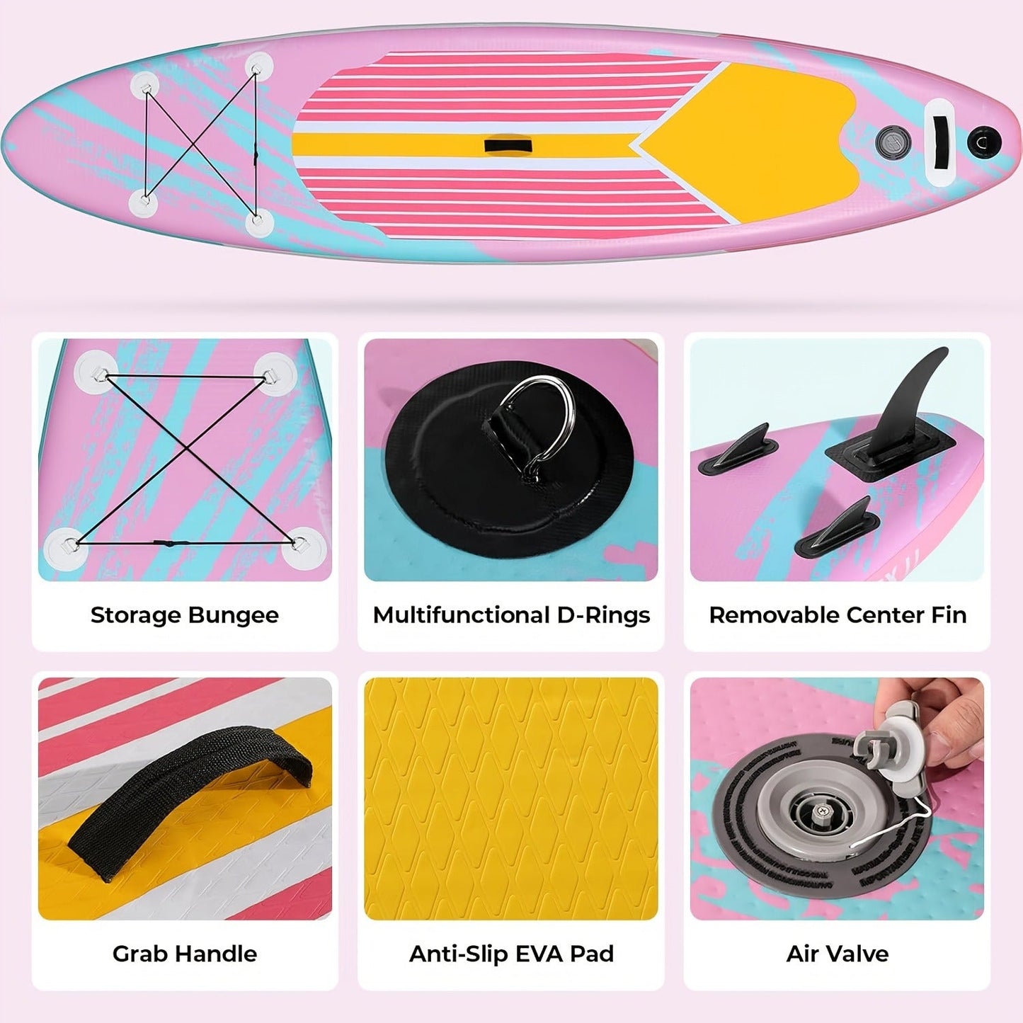 Stand Up Paddle Board 10ft 350lbs Inflatable SUP 3 Fins EVA Non-Slip Deck 12-15PSI Alloy Paddle Hand Pump Repair Kit Carrying Bag